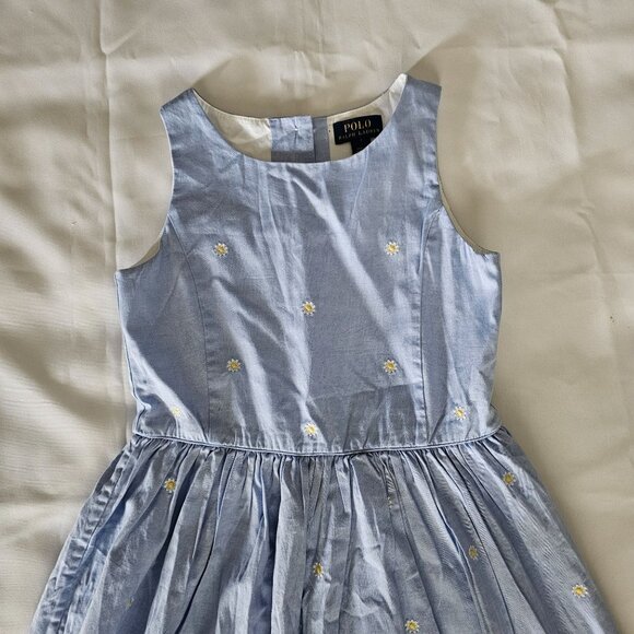 Polo Ralph Lauren Kids Girls Blue Fit And Flare Daisy Oxford Dress Size 7 - Picture 5 of 16